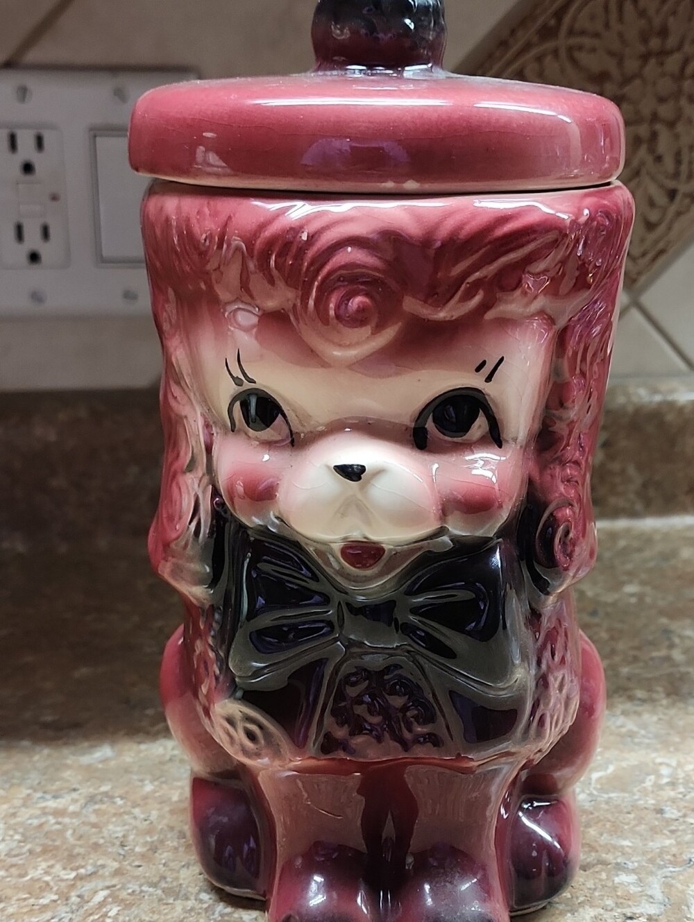 Antique Pink Ceramic Poodle Cookie Jar - Decorative Home Accent